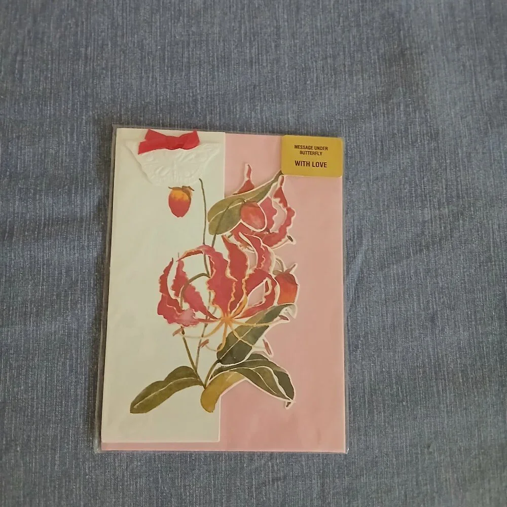 Second Nature Floral Greeting Cards:Message under butterfly Thank You, Love Well